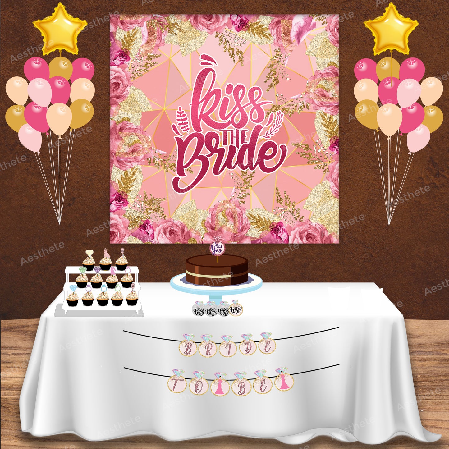 Bridal Shower Pink and Golden Classic Package