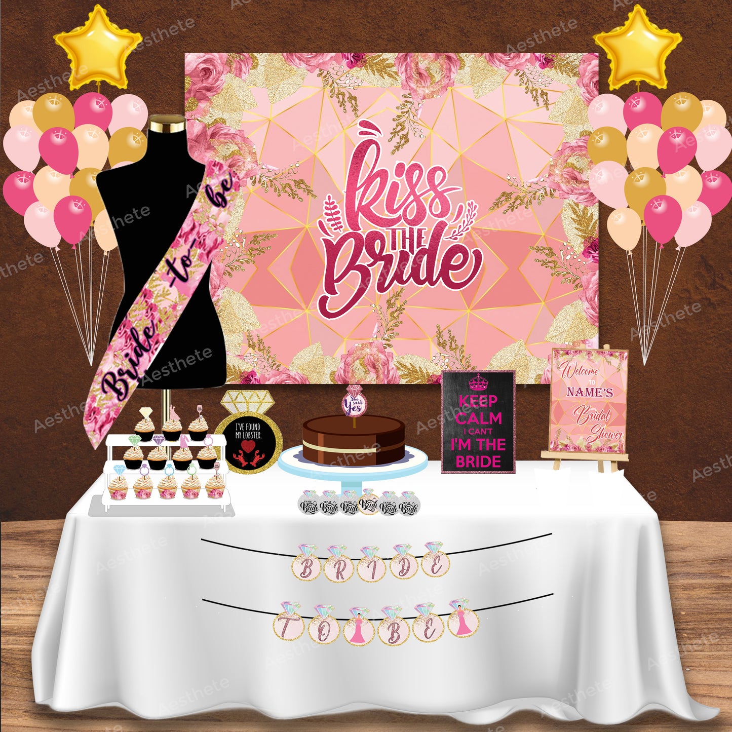 Bridal Shower Pink and Golden Premium Package