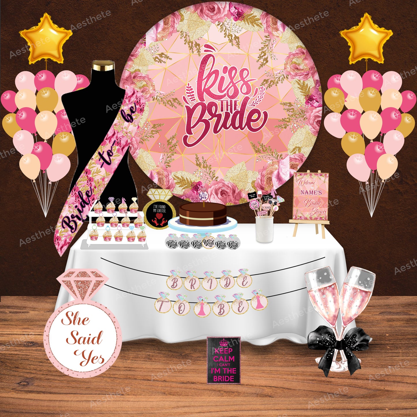 Bridal Shower Pink and Golden Popup Luxury Package